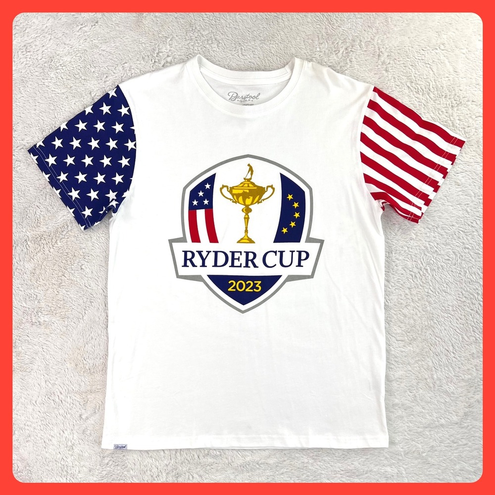 Barstool Sports Ryder Cup 2023 Shirt Men's‎ LARGE White Patriotic Golf USA FLAG